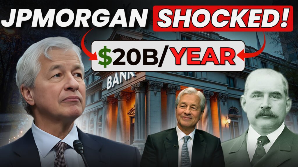 JPMorgan shocked thumbnail showing $20B per year headline with bank building background and executives reacting